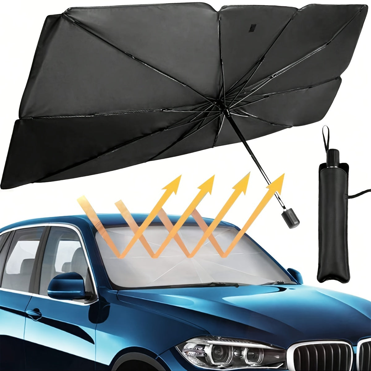1pc Protect Your Car from The Sun with This Portable Foldable Car Windshield Sunshade 140 X 80Cm SuvOffRoad General Black
