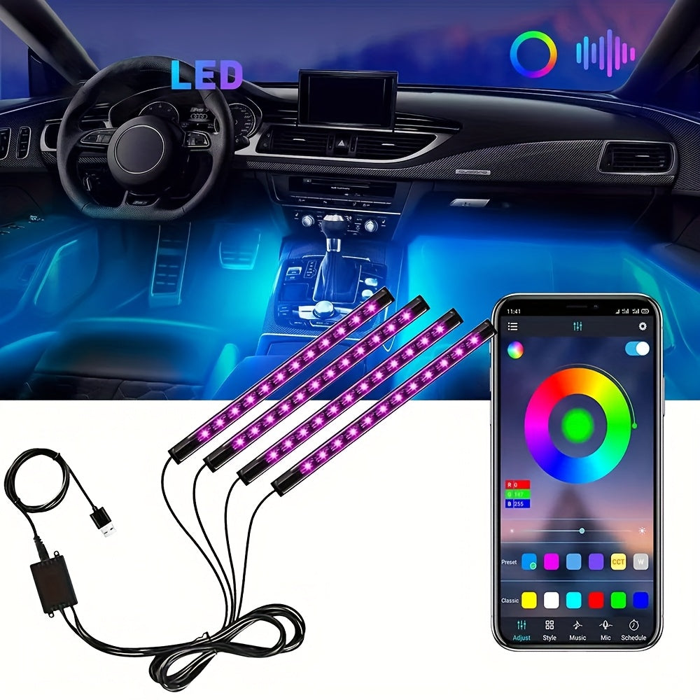 4pcs RGB Music LED Car Interior Light Strips