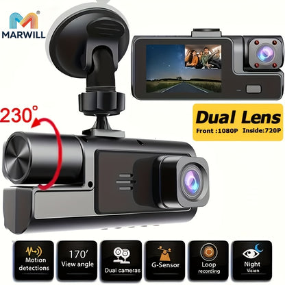 MARWILL DualChannel Dash Cam 1080P Front 720P Interior Safety